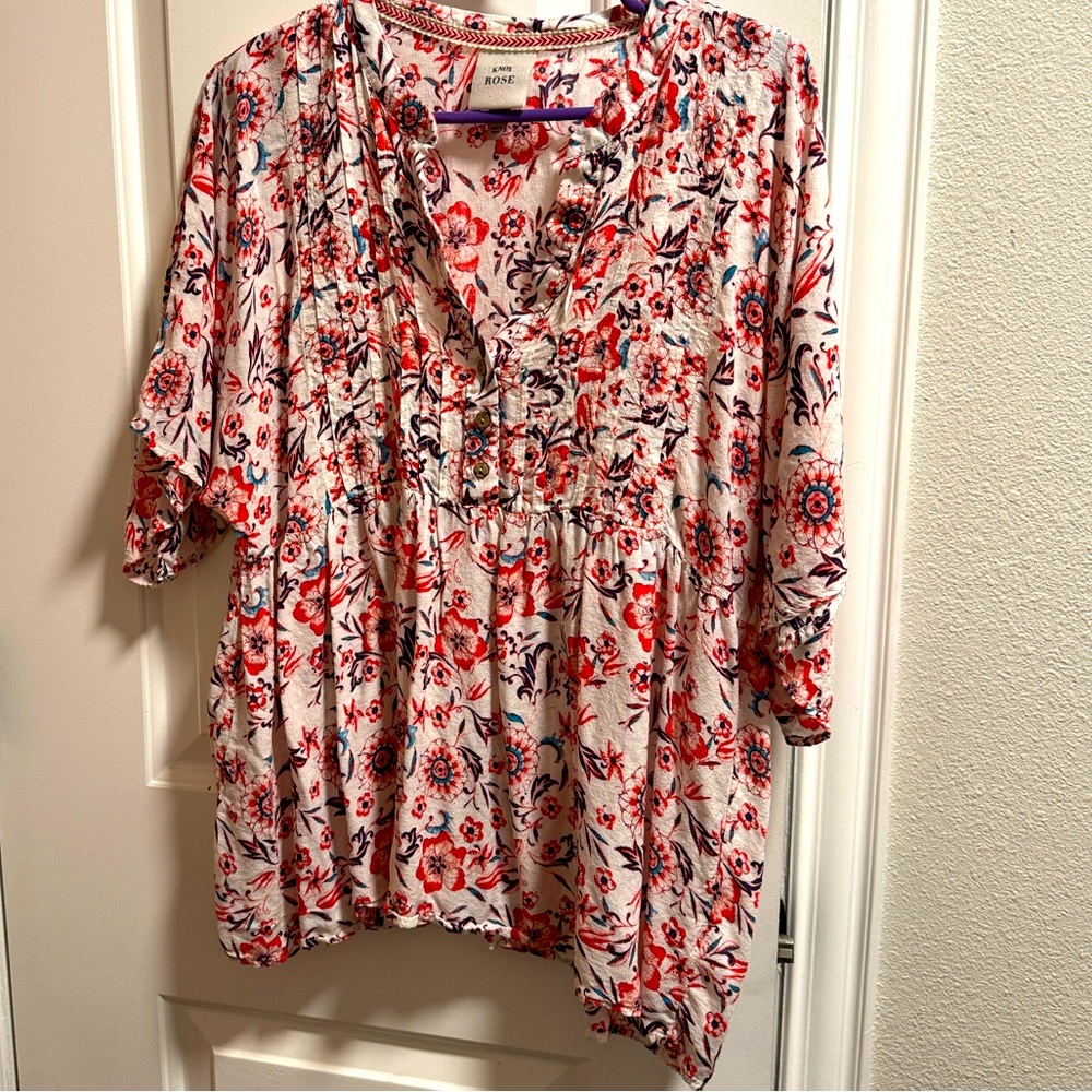 Knox Rose Floral Blouse - Red and Blue